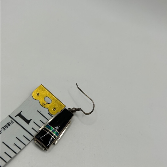 Navajo John Charley Signed Sterling Silver Native Stone Inlay Dangle Earrings - Picture 6 of 6